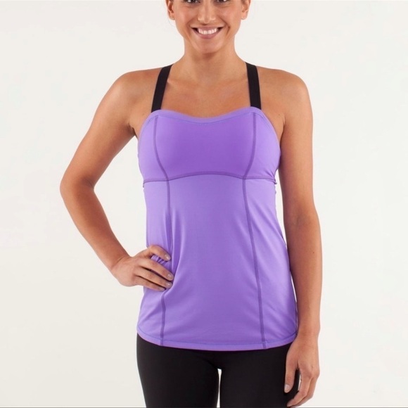 ❤️ LULULEMON Catch Me Purple Black Back Cross strap back tank A32 - Picture 1 of 14
